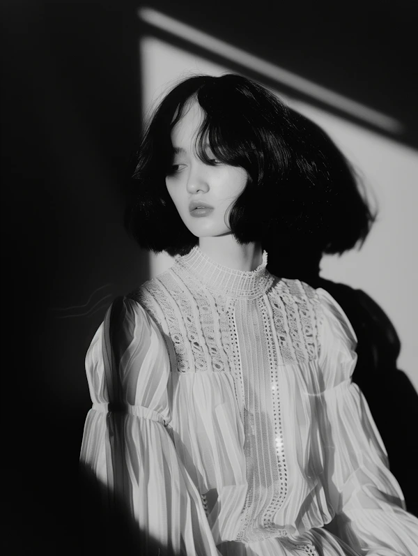Serene Woman in Vintage Blouse
