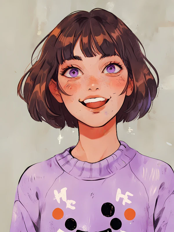 Joyful Young Person with Purple Eyes
