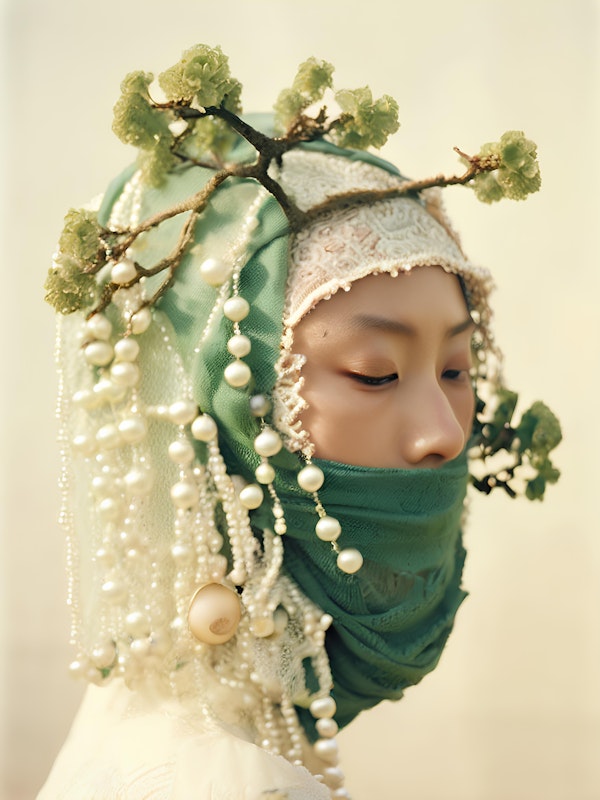 Serene Woman in Ornate Headpiece