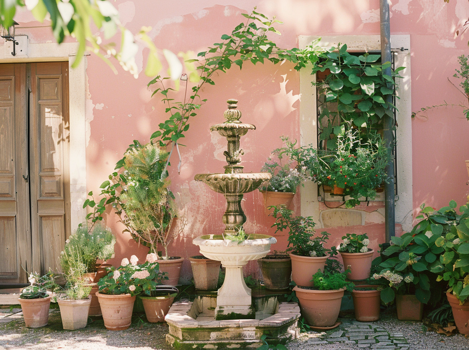 Serene Patio Garden with Fountain