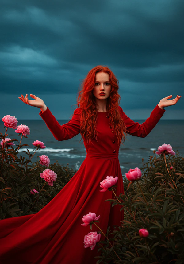 Red-Haired Woman in Garden