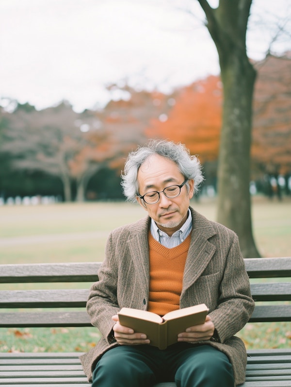 Elderly Man Reading in Park