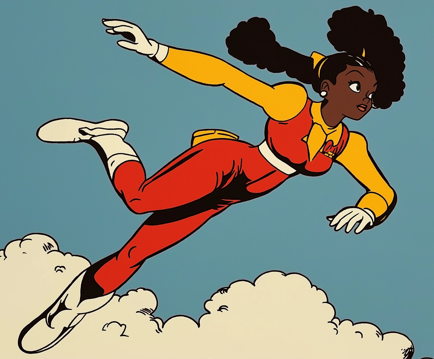 African Female Superhero in Flight