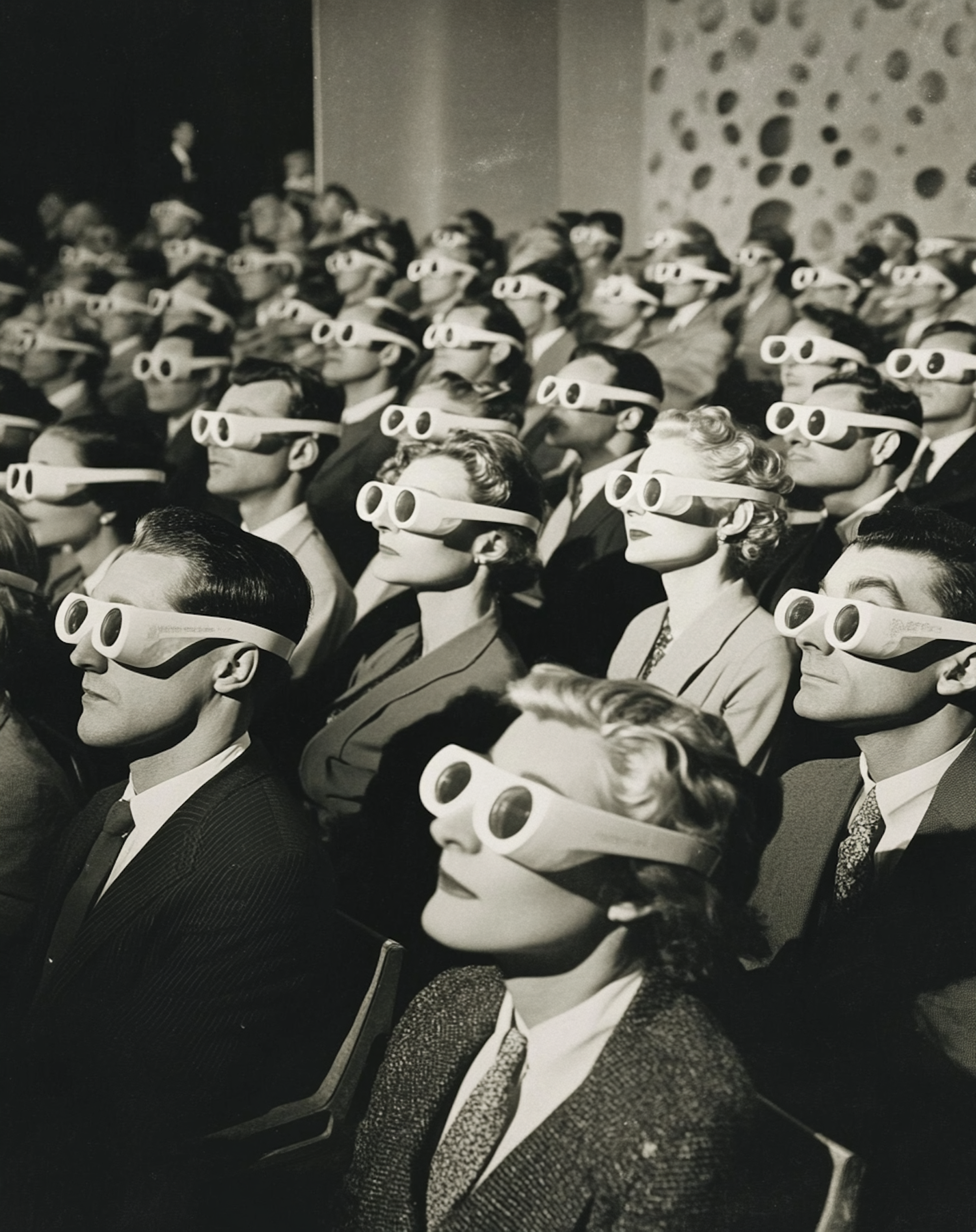 Vintage Theater Audience in 3D Glasses