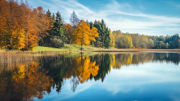 Tranquil Lake with Autumn Foliage