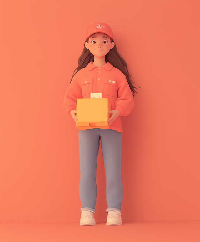 Stylized Delivery Woman in Coral