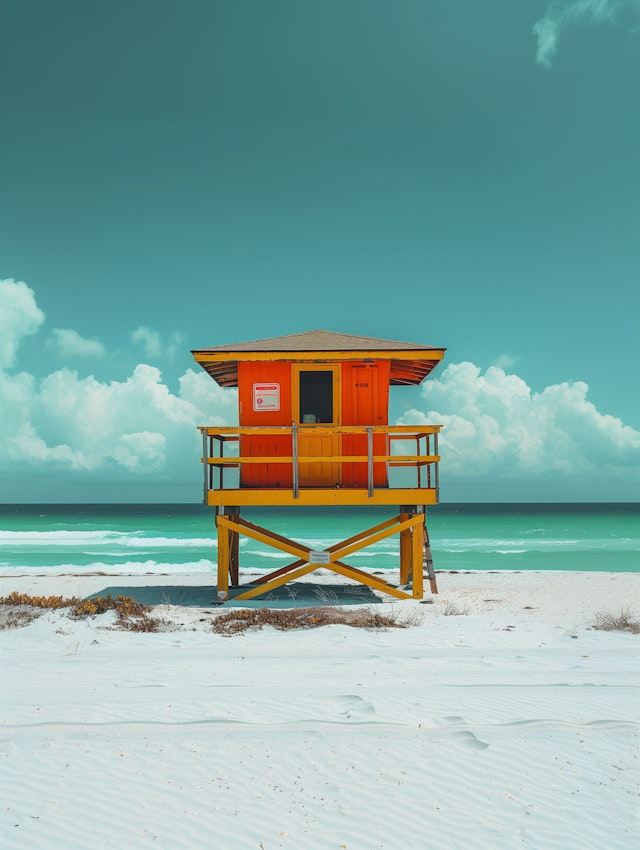 Vibrant Lifeguard Stand on Beach