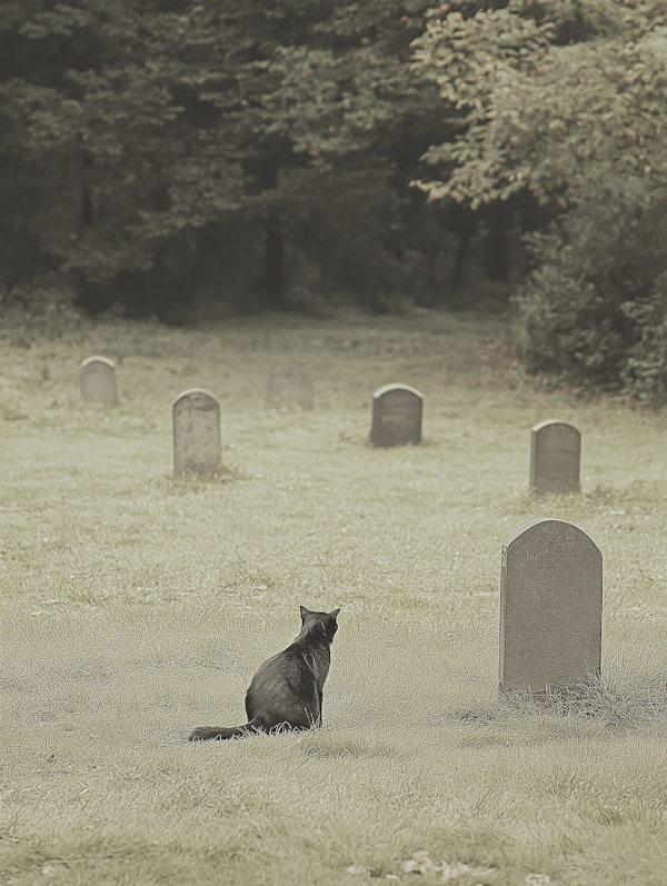 Contemplative Black Cat in Graveyard