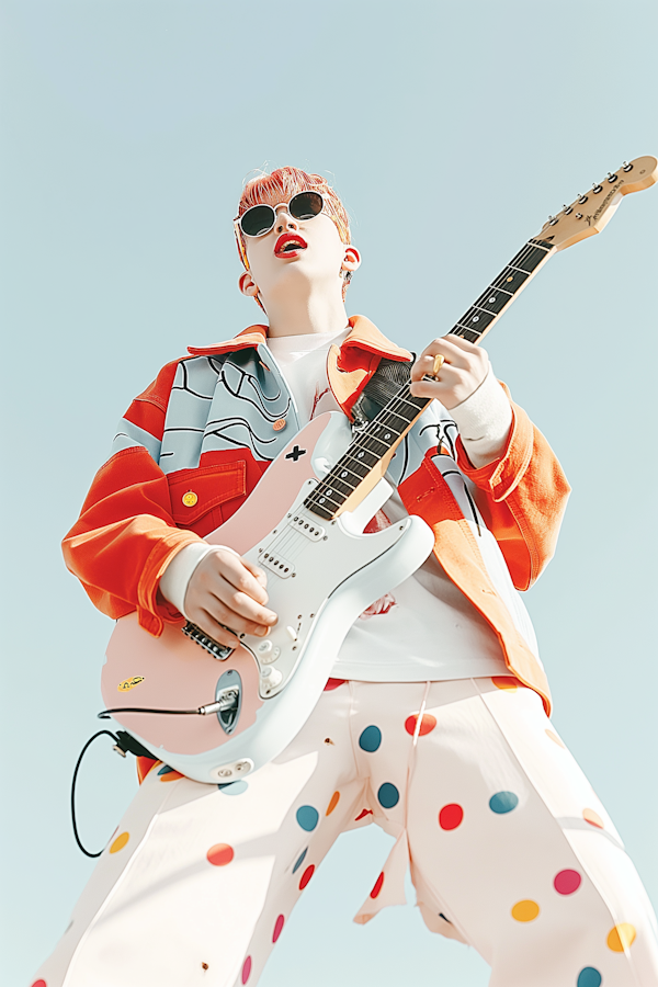 Electric Guitar Performance Under Blue Sky