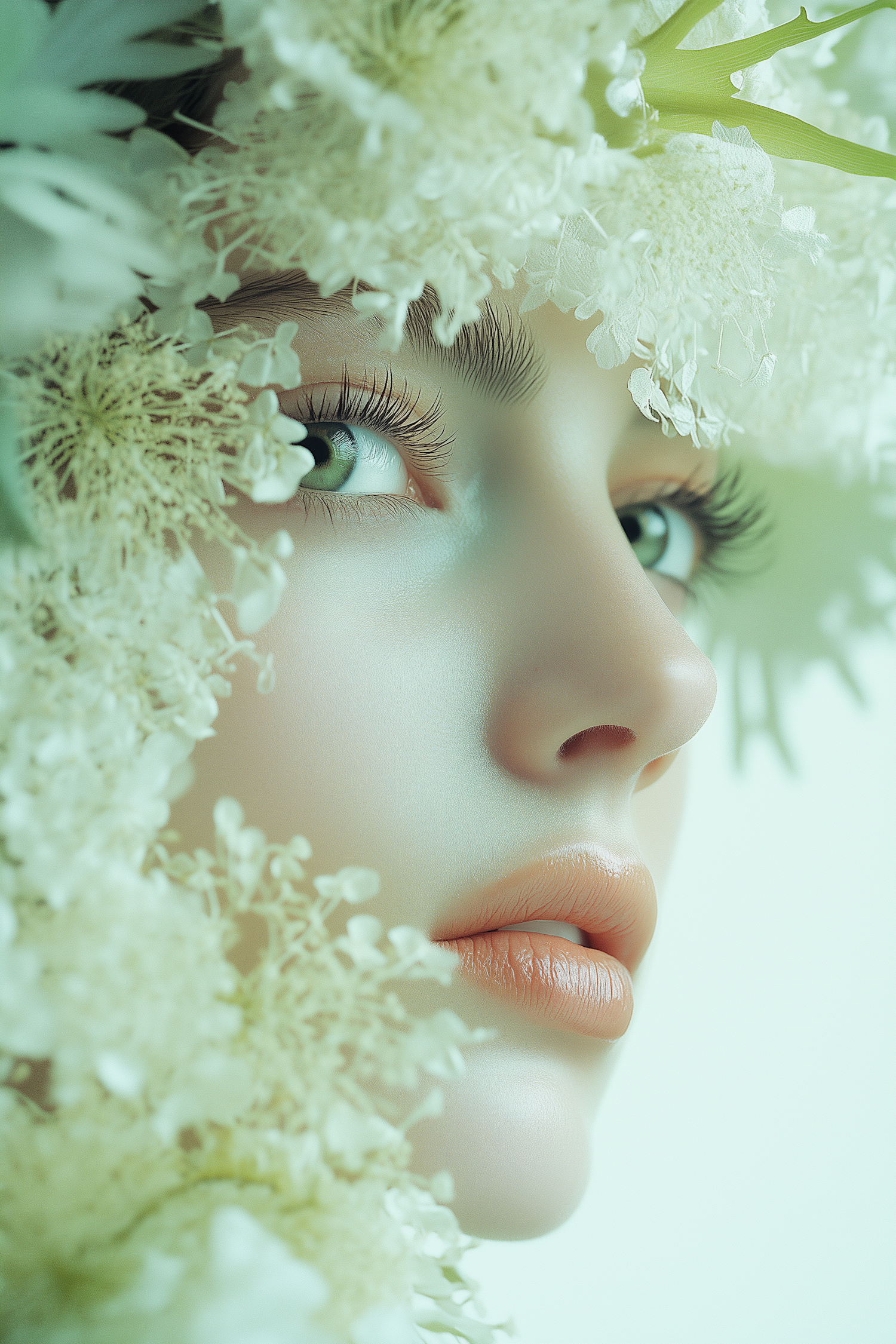 Serene Face with Flowers