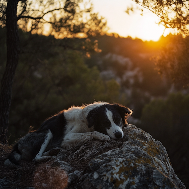 Dog Resting at Sunset