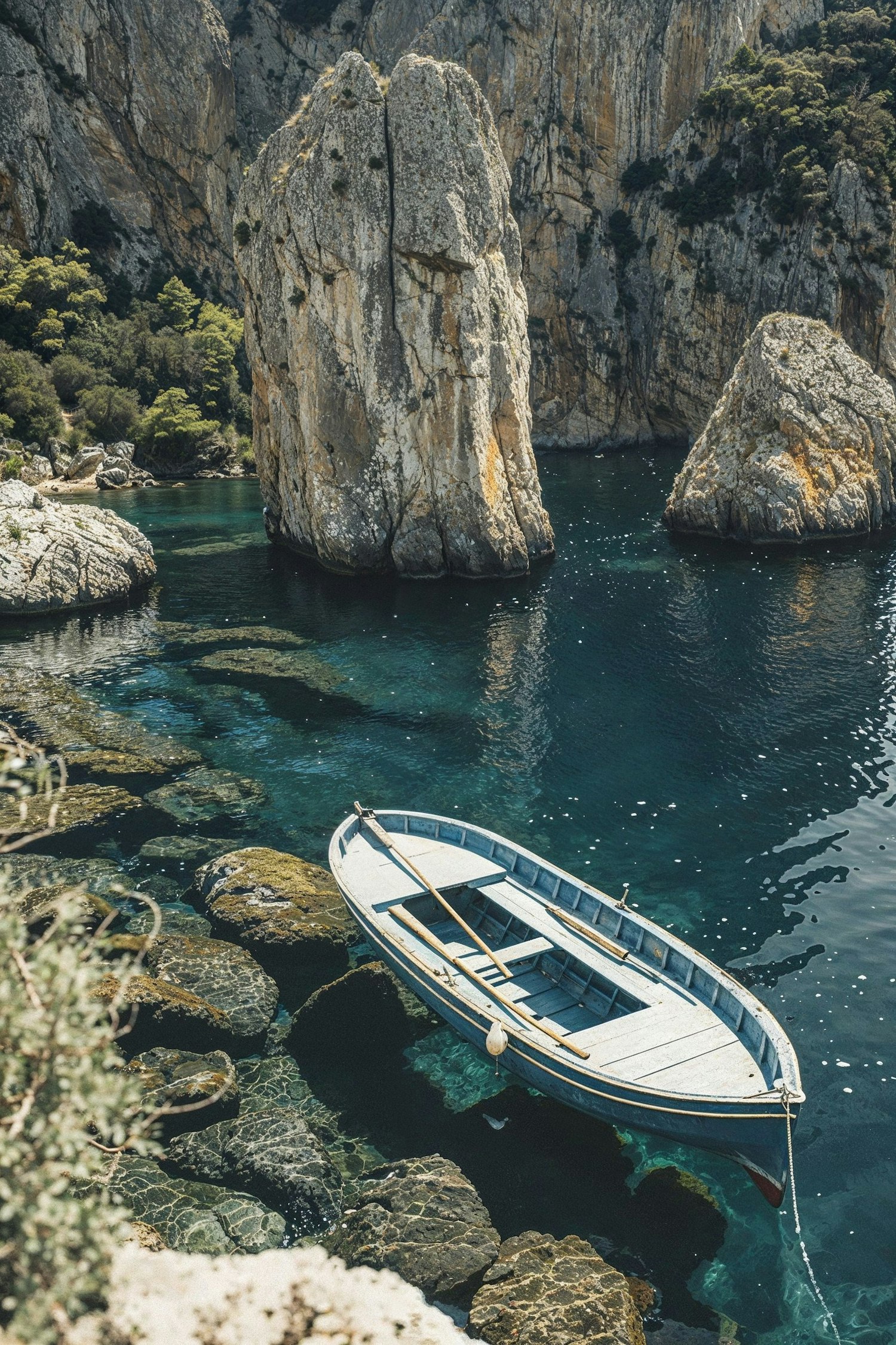 Serene Cove with Traditional Boat