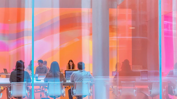 Modern Office Meeting with Colorful Glass Panes