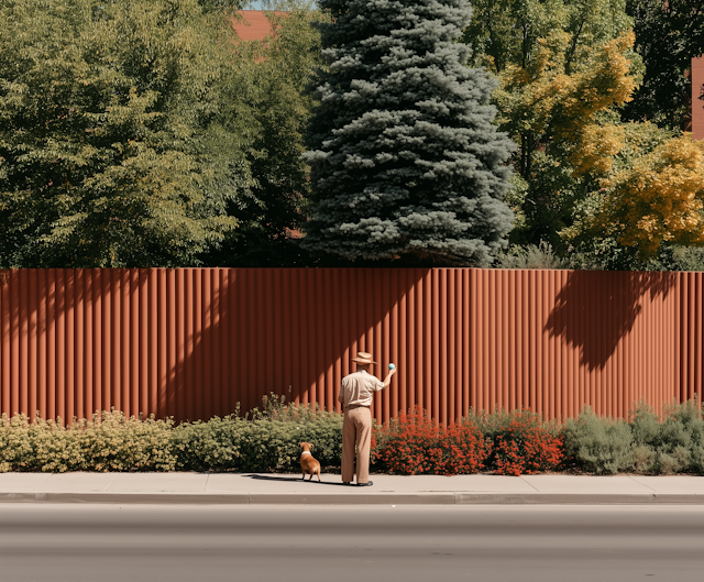 Man and Dog by the Orange Wall