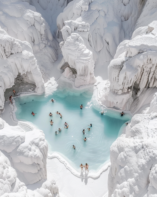 Surreal Icy Landscape with Hot Spring