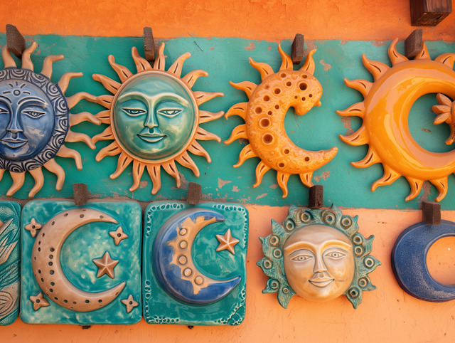 Ceramic Sun and Moon Wall Hangings