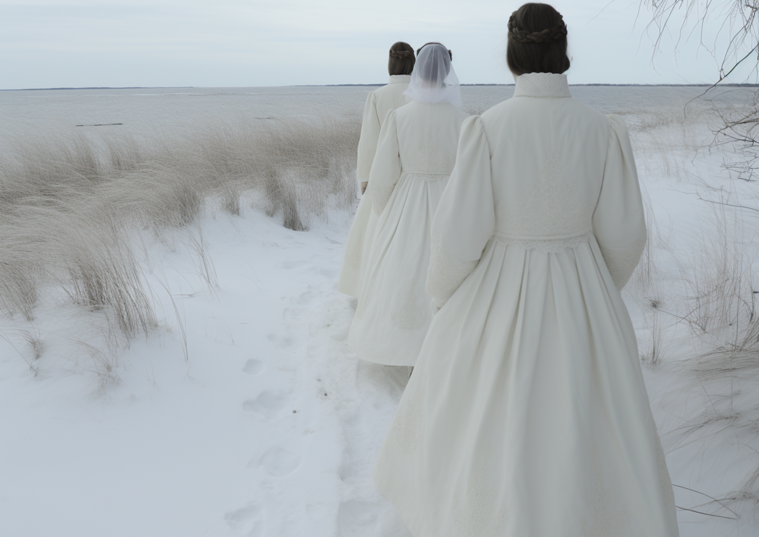 Vintage Bridal Procession in Winter Solitude