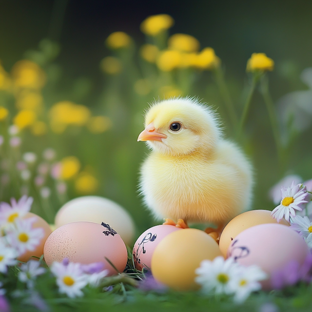 Spring Chick and Eggs