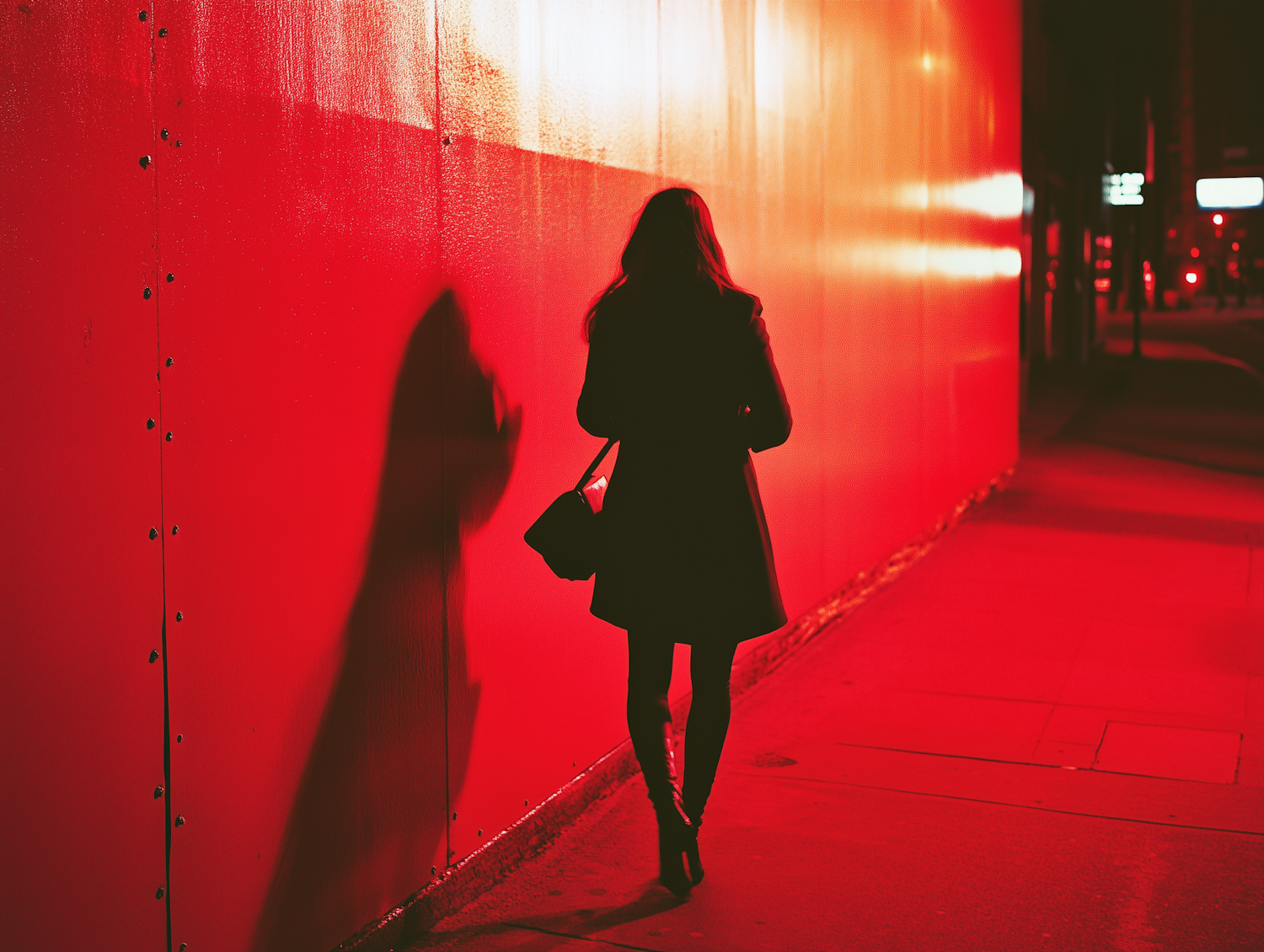 Solitary Figure Against Red Wall