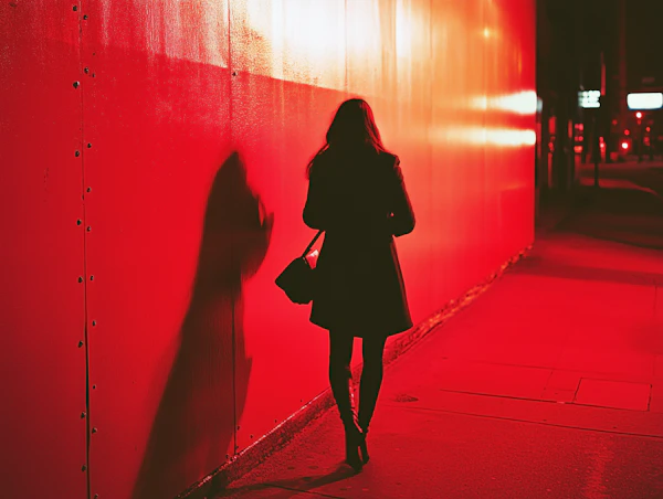 Solitary Figure Against Red Wall