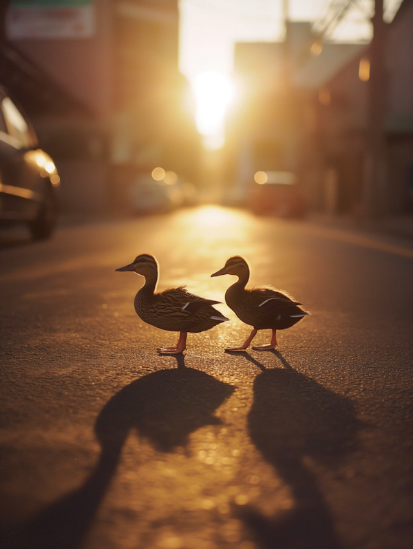 Sunset Serenade with Ducks