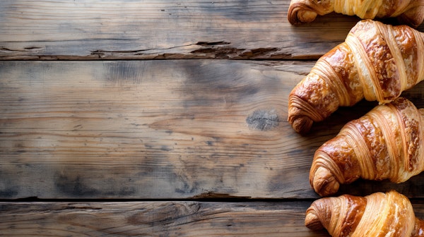 Rustic Croissants on Wooden Table