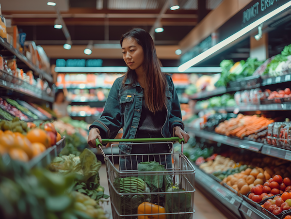 Woman Shopping for Fresh Vegetables in Supermarket