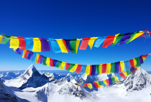 Tibetan Prayer Flags against Himalayan Peaks