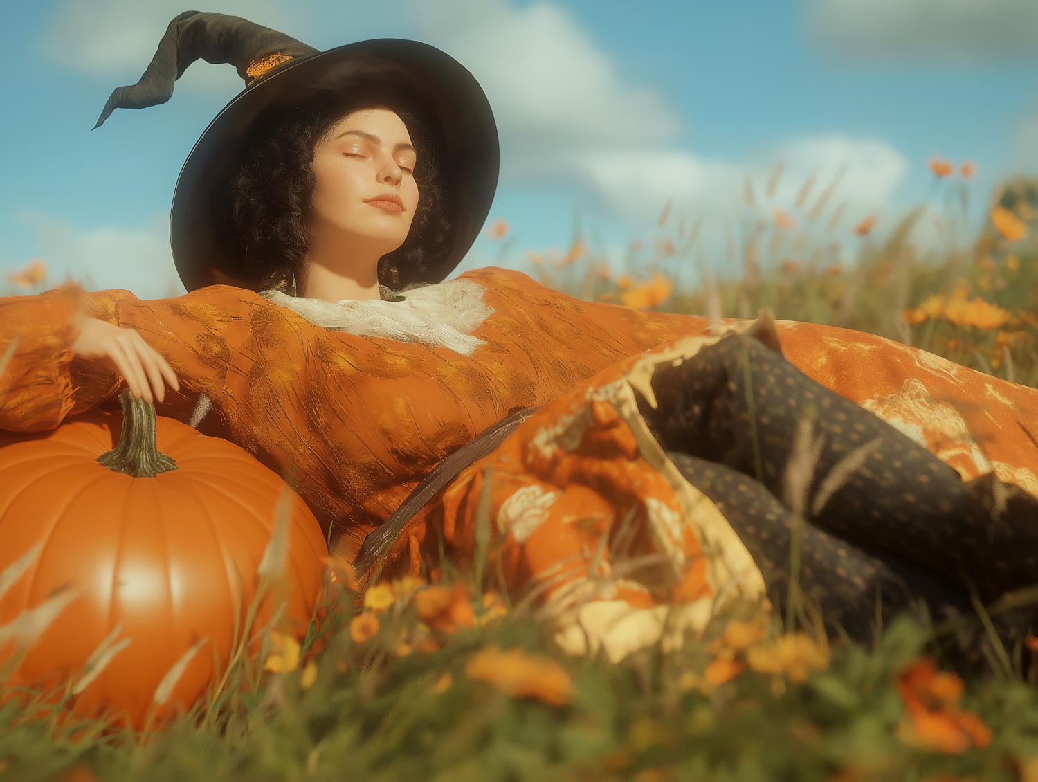 Autumn Witch in Flower Field