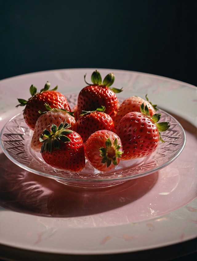 Strawberries on Glass Plate