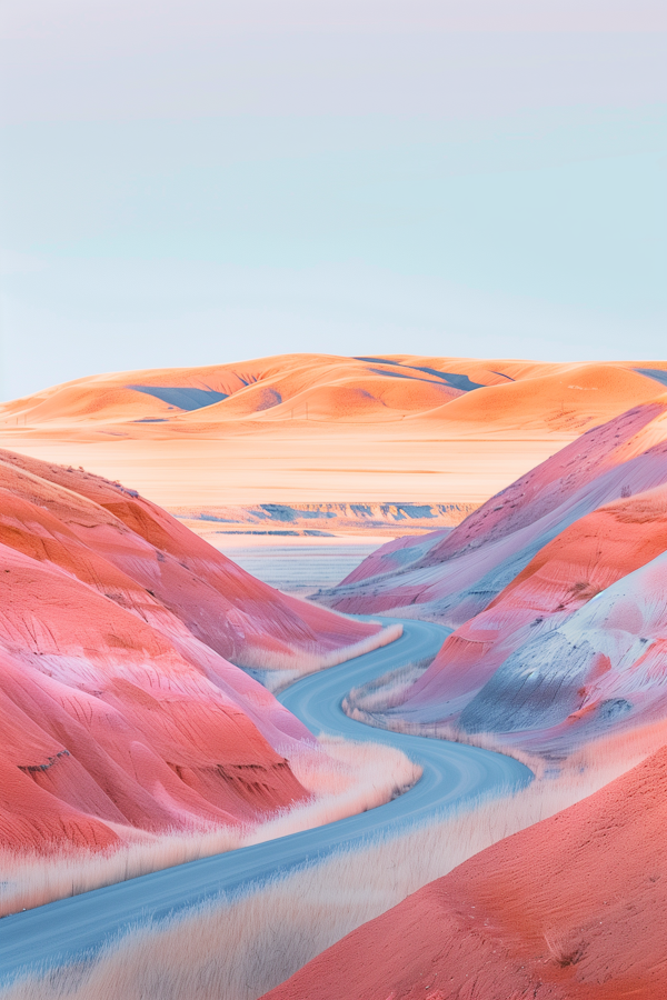 Surreal Landscape of Colored Dunes and River