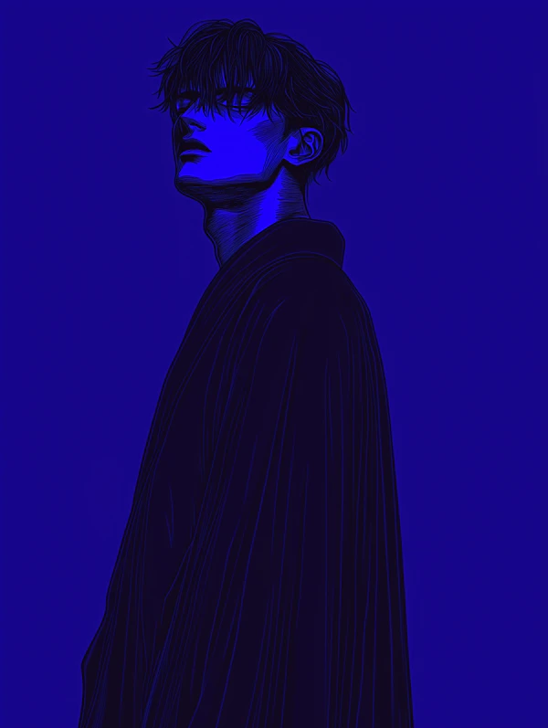 Contemplative Blue Portrait