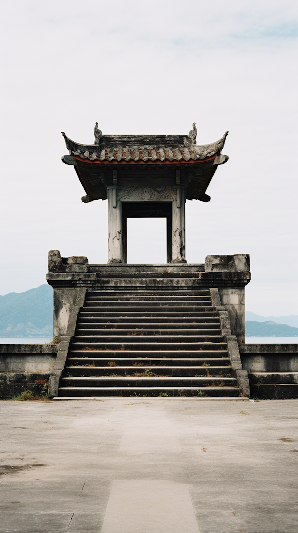 Ancient East Asian Gateway atop Stone Steps