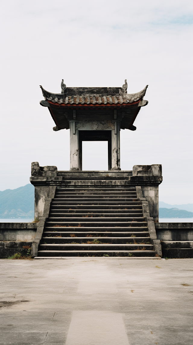 Ancient East Asian Gateway atop Stone Steps