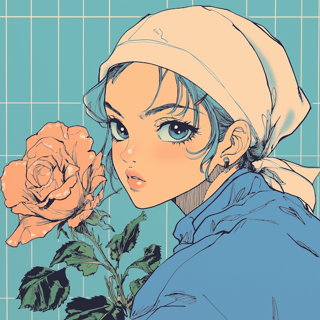 Serene Character with Rose