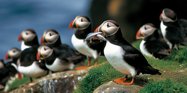 Puffins with Fish