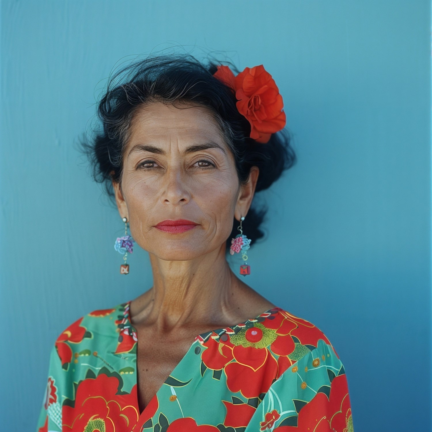 Latina Mature Woman in Floral Dress