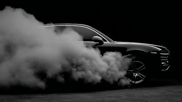 Sleek Black Car in Smoke