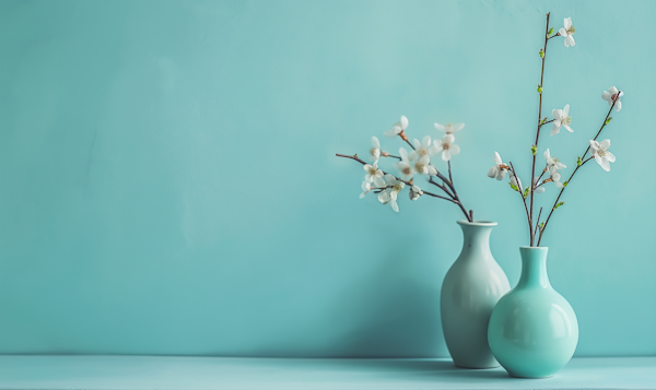 Serene Ceramic Vases with Floral Arrangements