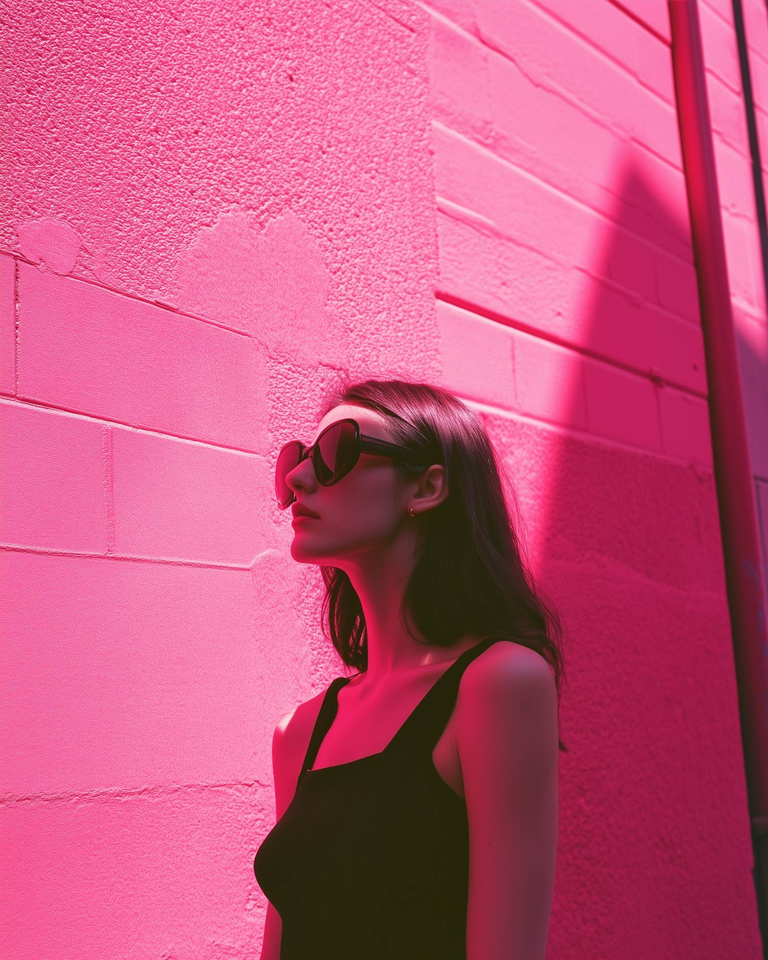 Woman Against Pink Wall