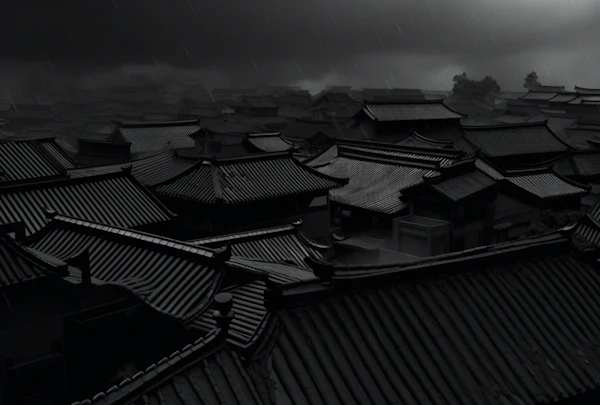 Tranquil Resilience in Rainy Japanese Hamlet