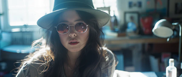 Contemplative Woman with Tinted Sunglasses