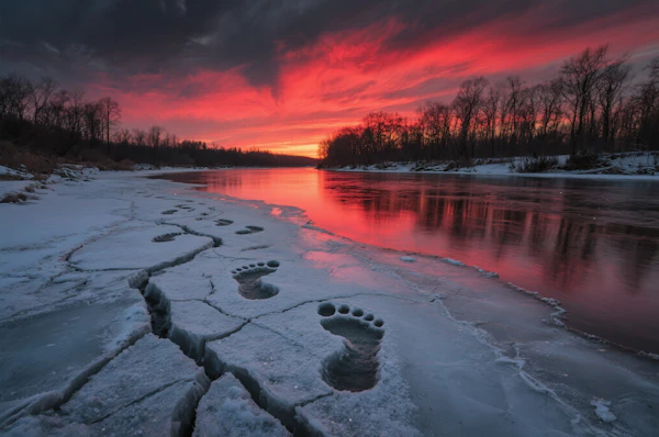 Winter Sunset Riverbank