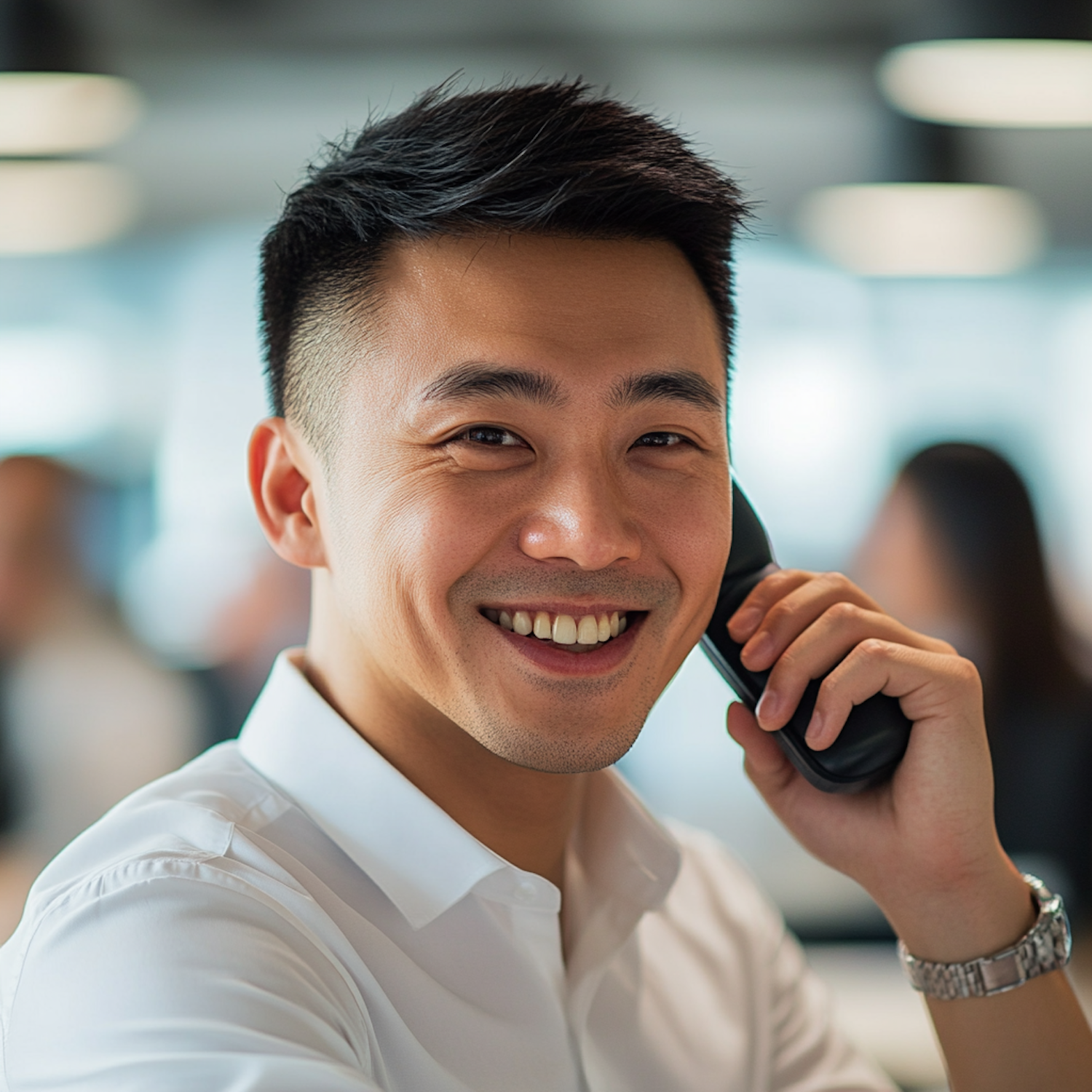 Cheerful Asian Man on the Phone