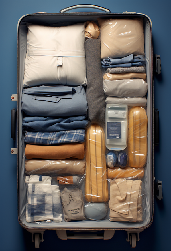 Meticulously Organized Suitcase with Professional Attire and Space-Saving Packing