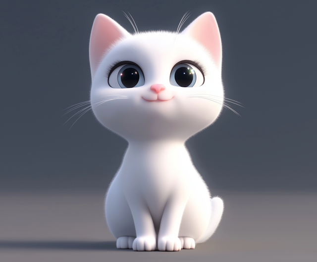 Cute White Kitten 3D Render