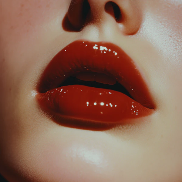 Glossy Red Lips Close-Up