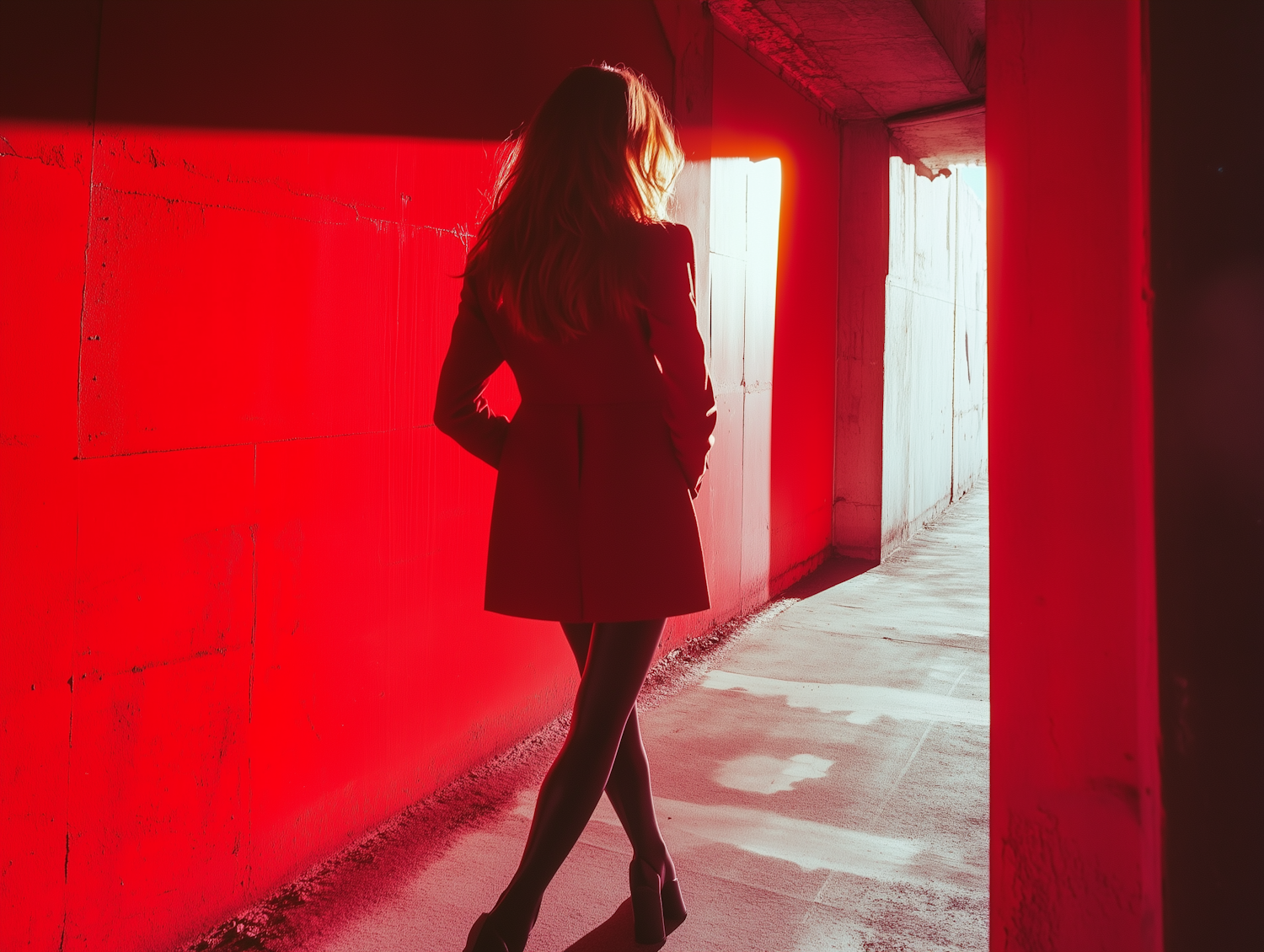 Woman in Red Corridor