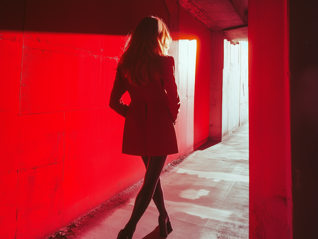 Woman in Red Corridor