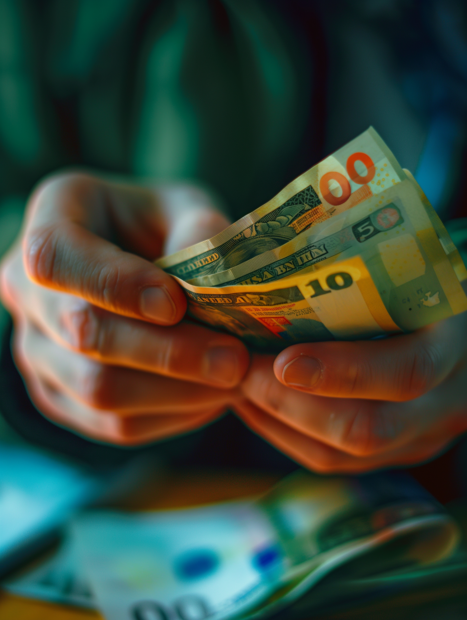 Hand Holding Various Banknotes